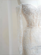 Romantic White Lace Appliques Tulle Sequin Mermaid Prom Dress Off Shoulder Evening Dress Y8663