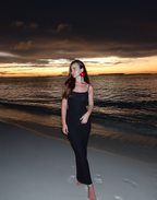 Stylish Black Spaghetti Straps Satin Sheath Long Wedding Guest Dress Party Dress SP1158