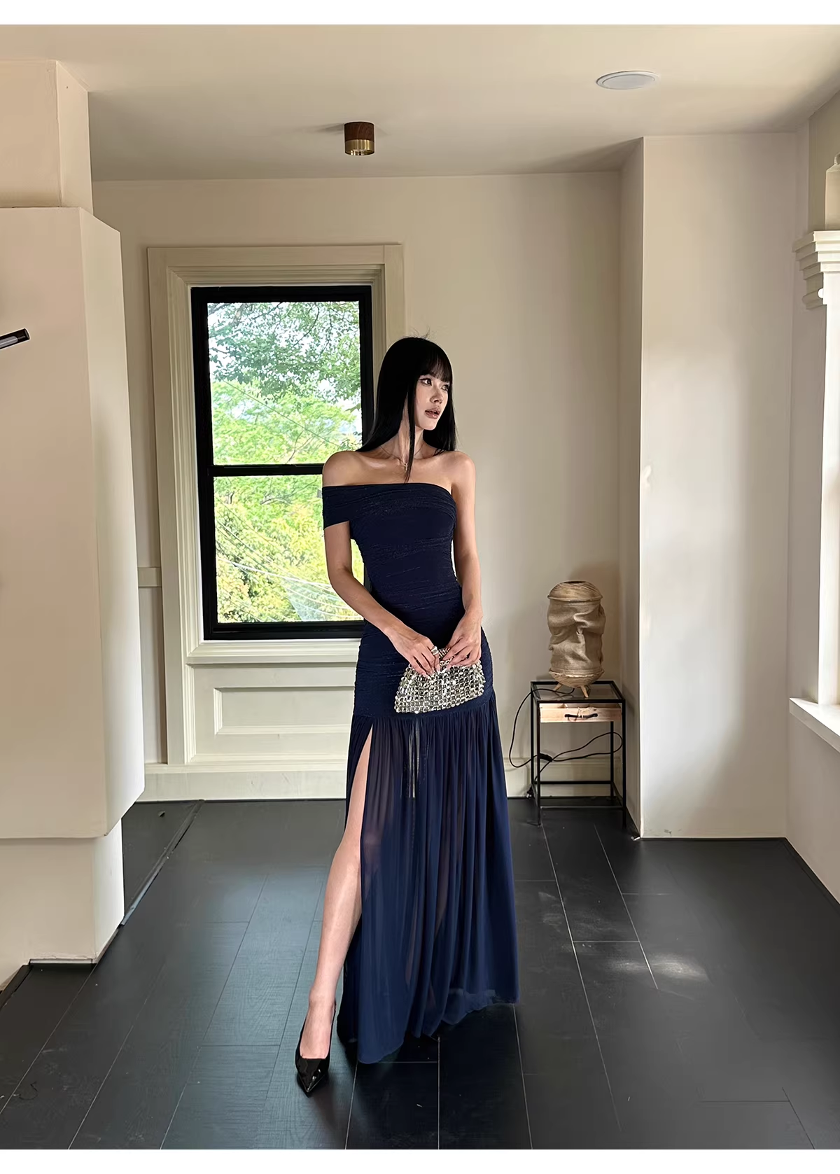 Sexy Halter V Neck White A Line Long Party Dress Formal Evening Gown