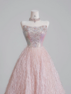 Light pink strapless, fitted waist, A-line skirt, long ball gown R8231