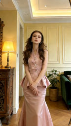 Light pink sleeveless fitted waist bodycon sexy prom dress R8614