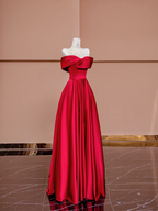 Red off-the-shoulder fitted long ball gown, bridal dress R8426