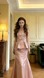Light pink sleeveless fitted waist bodycon sexy prom dress R8614