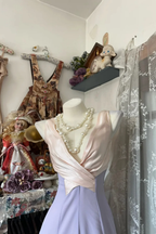 Retro V Neck Lilac Satin Mermaid Long Party Dress Prom Gown