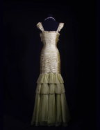 Chic Yellow-Green Satin Pleated Mermaid Long Party Dress Evening Gown