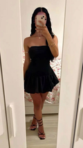 Black Sexy Strapless Satin A Line Short Homecoming Dress Cocktail Dress Y9878