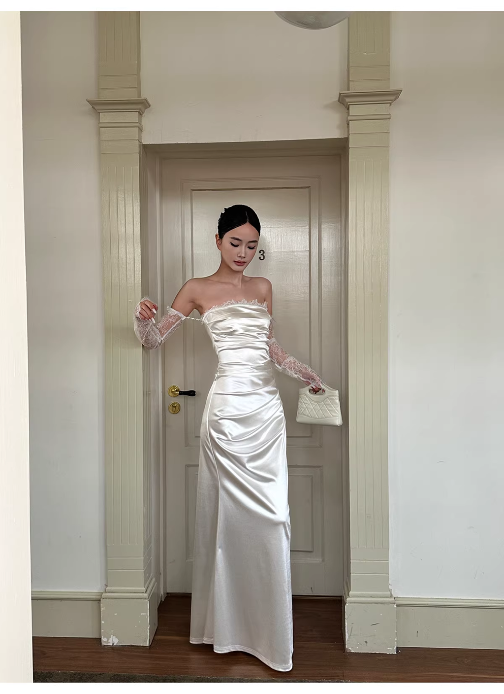 Classy White Off The Shoulder Satin Lace Mermaid Long Wedding Guest Dress Formal Evening Dress Prom Gown