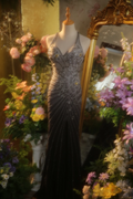 Gray gradient halter-neck fitted waist sexy long ball gown R7263