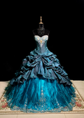 Green strapless fitted waist long ball gown with a full skirt, elegant ball dress R8674