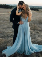 Sexy Deep V neck Chiffon Evening Party Dress, Long Prom Dresses cg26224