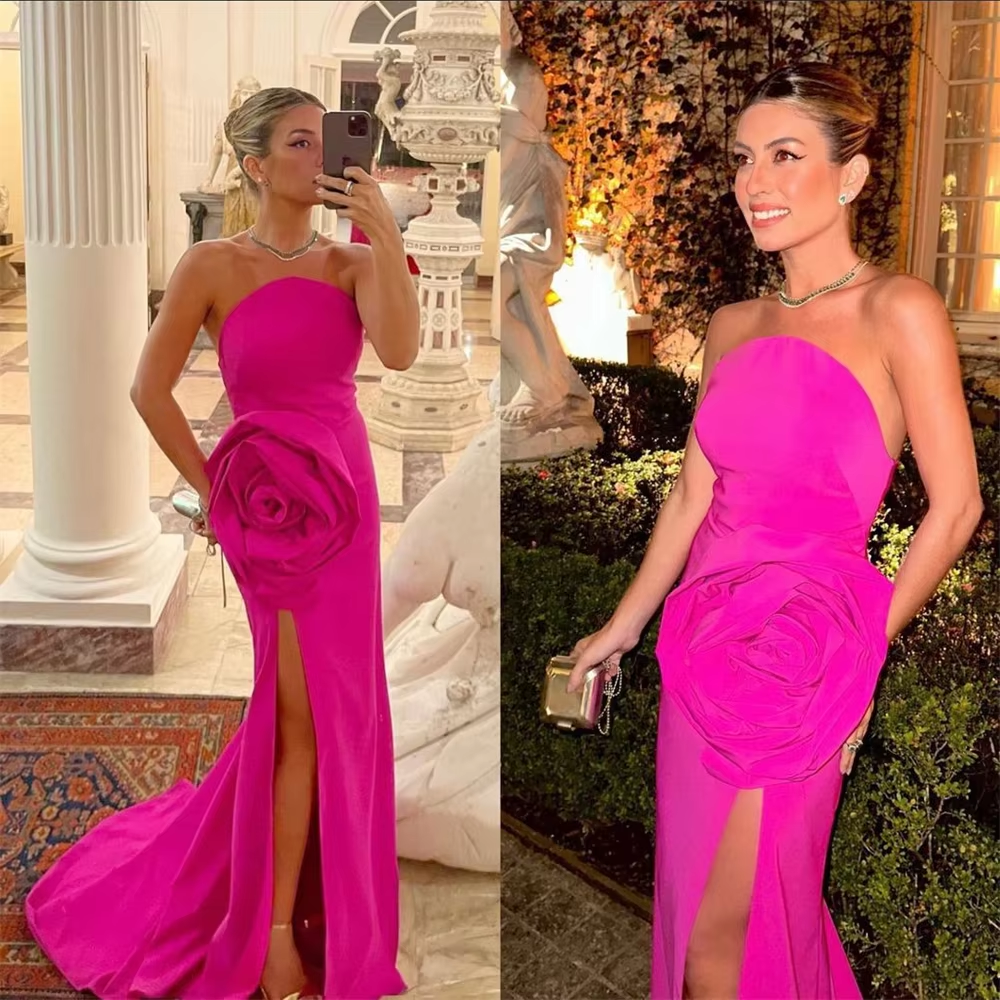 Strapless Prom Dresses Sheath Celebrity Party Gowns Flowers Occasion Evening Dresses