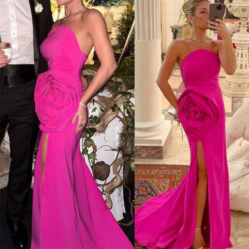 Strapless Prom Dresses Sheath Celebrity Party Gowns Flowers Occasion Evening Dresses