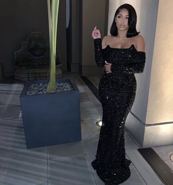 Elegant Black Sequins Mermaid Prom Dress Black Formal Gown