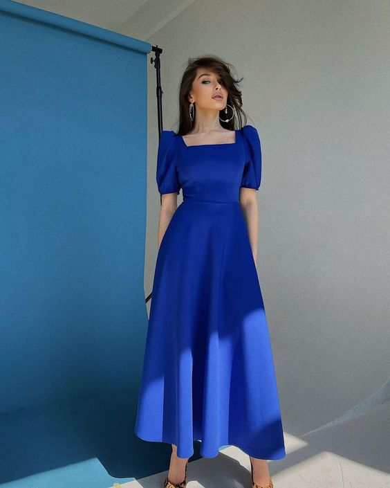 Roayl Blue Party Gown Square Neck New Prom Dress