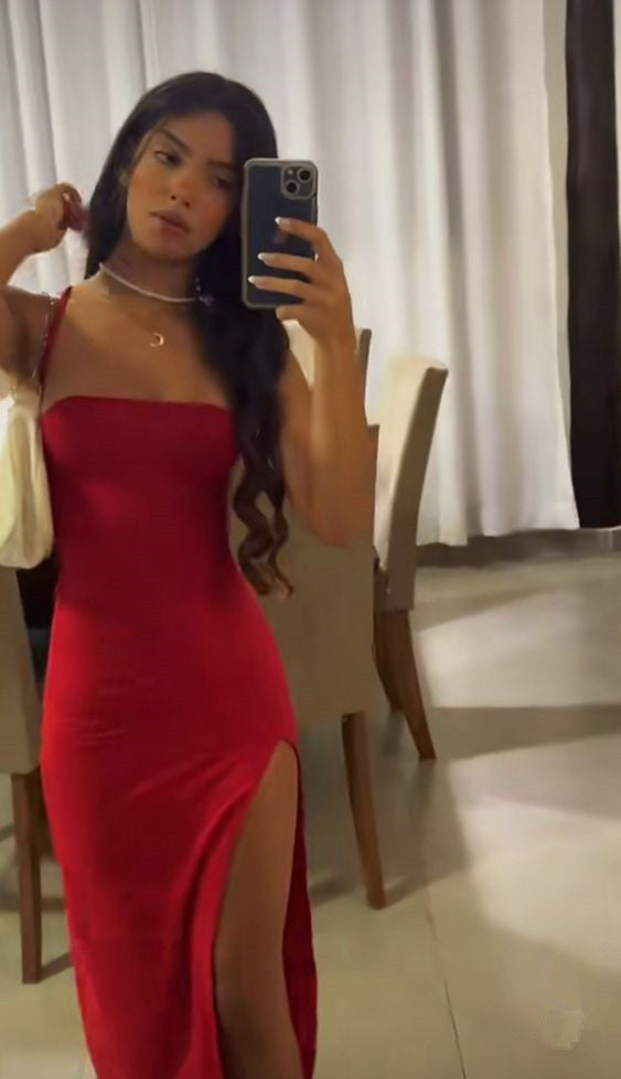 Red Sheath Prom Dress Party Dress Occasion Gowns With Slit