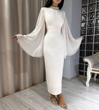 White Long Sleeves Evening Dress Custom Made Ankle Length Prom Gown