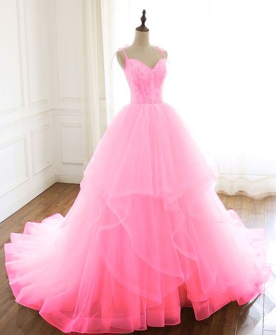 Spaghetti Straps Prom Dresses Prom Ball Gown Pink Prom Dresses