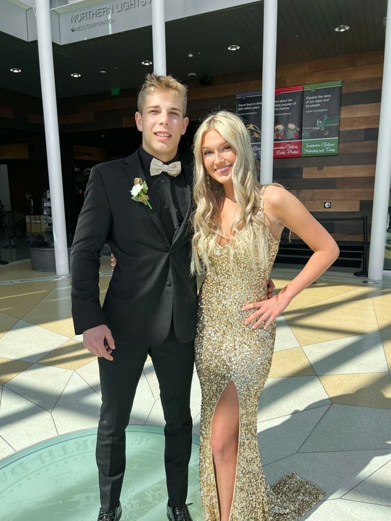 Gold Mermaid Prom Dresses Sequin Party Formal Gowns