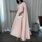 Elegant Long Pink Prom Dresses A Line Chiffon Cape Ankle Length Short Party Gown for Women
