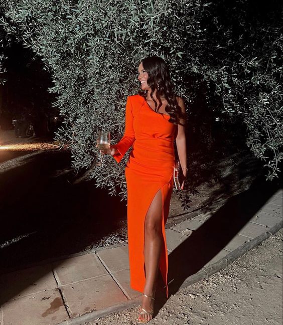Orange One Shoulder Party Prom Dress Fashion Evening Gown