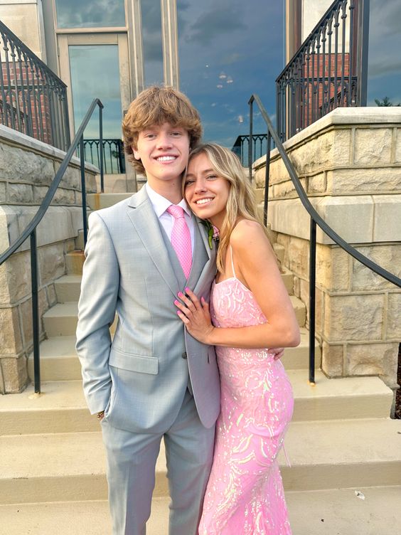 Pink Mermaid Sequin Prom Dress Long Evening Gown