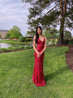 Elegant Red Sequins Long Prom Dress Formal Gown