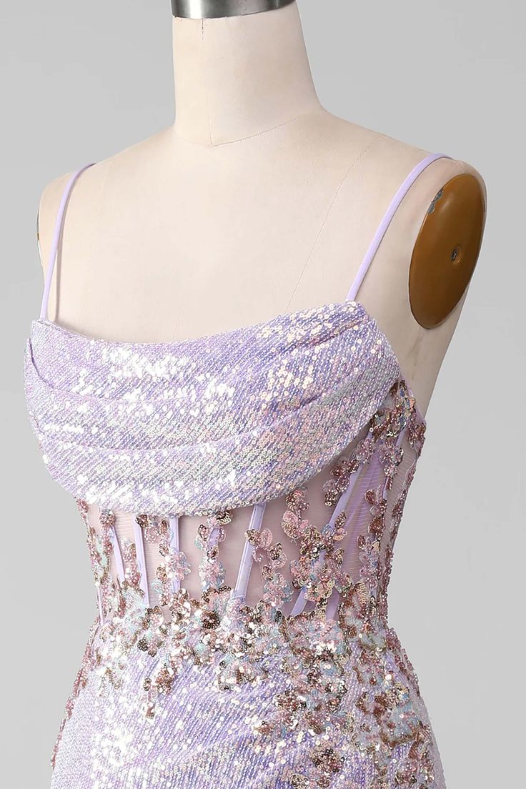 Women Spaghetti Straps Purple Prom Dress Mermaid Evening Gown with Slit Handmade Sparkle Party Dress Custom Formal Evening Dress
