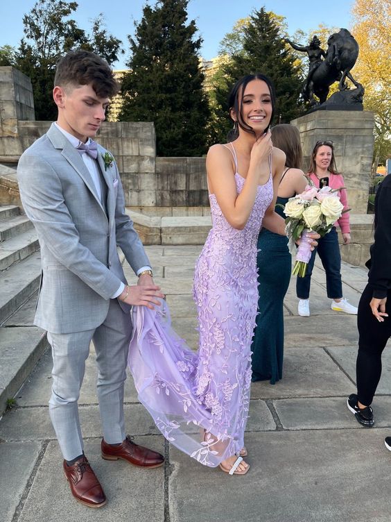 Purple Mermaid Prom Dresses Lace Appliques Evening Party Formal Gowns