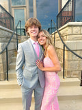 Pink Mermaid Sequin Prom Dress Long Evening Gown