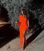 Orange One Shoulder Party Prom Dress Fashion Evening Gown