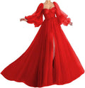 Puffy Sleeve Prom Dress Sweetheart Tulle Ball Gown Slit Formal Evening Gowns