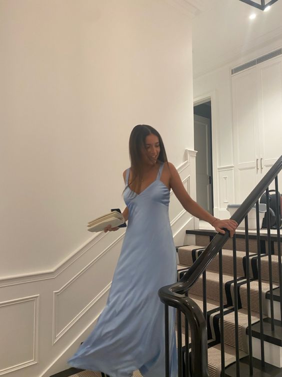 Sexy Light Blue Long Prom Dresses Evening Gown
