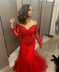 Red Mermaid Off The Shoulder Tulle Prom Dress Eveing Gown