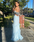 Mermaid V Neck Blue Long Prom Dress Blue Formal Gown