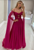 Simple Prom Dresses Off Shoulder Cape Sleeves V neck Formal Prom Party Gowns