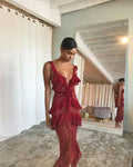 Burgundy Polka dots fashion prom dress Evening Gown Party Dress