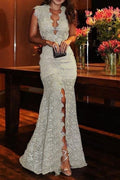 Light Gray Long Formal Evening Dress Prom Party Gown