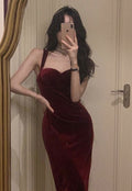 Burgundy Velvet Prom Formal Gown Party Dresses