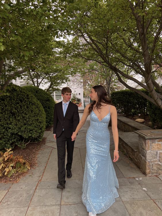 Light Blue Elegant Long Evening Gown Women Sexy Prom Dresses