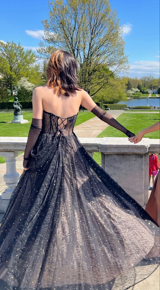strapless black sparkly prom dress chic black prom gown