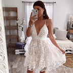 Lovely White Lace Short Prom Dress Mini Party Gowns