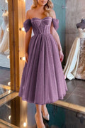 Off Shoulder Dress Purple Party Gown Prom Dress