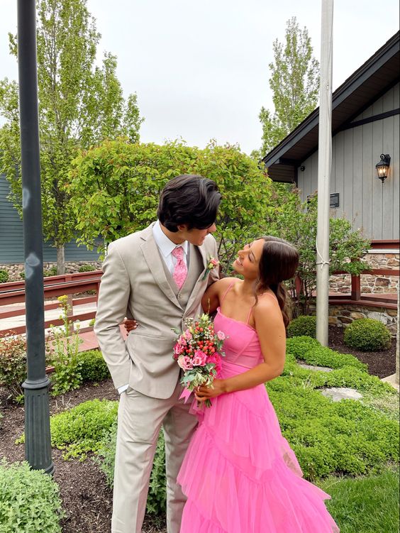 Beautiful Pink Tulle Long Formal Gown Party Prom Dresses