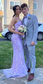 Purple Mermaid Prom Dresses Lace Appliques Evening Party Formal Gowns