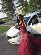 Sexy Burgundy Mermaid Prom Dress Vintage Evening Gown Formal Party Dress
