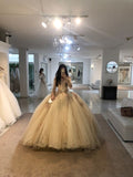 A Line Champagne Tulle Prom Dress With Flowers Puffy Quinceanera Dresses Ball Gown