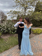 Light Blue Elegant Long Evening Gown Women Sexy Prom Dresses