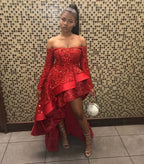 Red Prom Dresses Off The Shoulder Evening Gown with Sequin