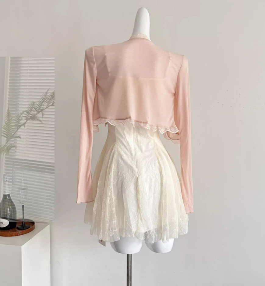 White three-dimensional embroidered flower waist dress pure style skirt R2006