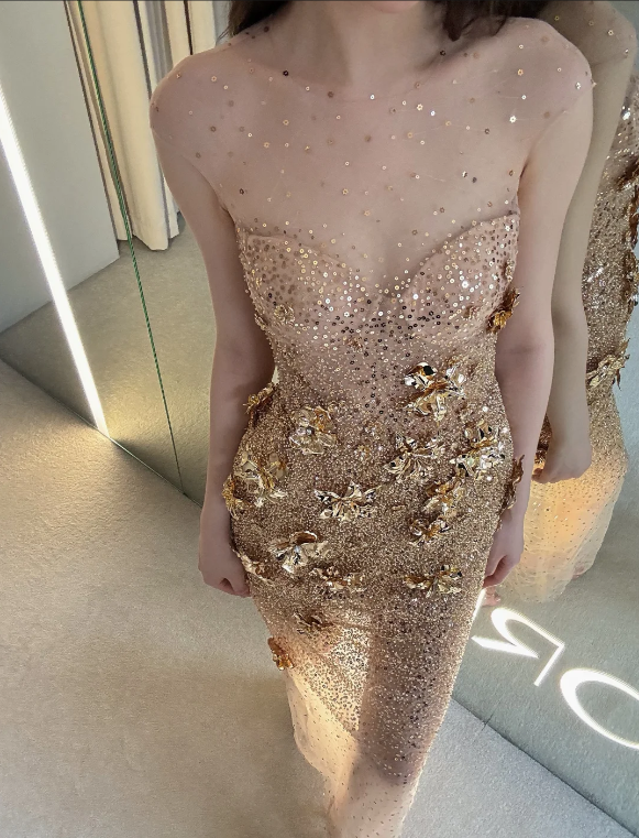 Gold Sequin Prom Party Dress Sparkle Evening Dress 22nd Birthday Outfit  cg26247